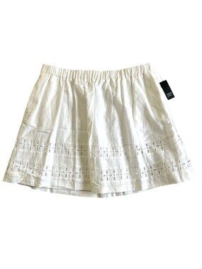 Crown & Ivy Women's Sz 16 White Eyelet-Trim Skirt Linen Blend Elastic Waist